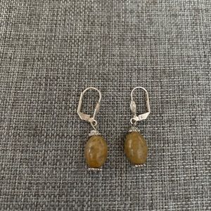 Silver and brown bead earrings